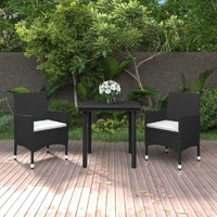  3 Piece Garden Dining Set Poly Rattan and Glass