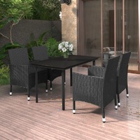  5 Piece Garden Dining Set Poly Rattan and Glass