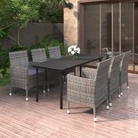  7 Piece Garden Dining Set with Cushions Poly Rattan and Glass