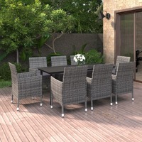  9 Piece Garden Dining Set with Cushions Poly Rattan and Glass