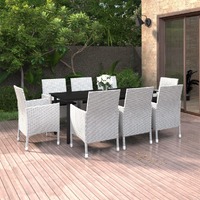  9 Piece Garden Dining Set with Cushions Poly Rattan and Glass