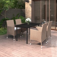  5 Piece Garden Dining Set with Cushions Poly Rattan and Glass