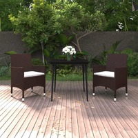  3 Piece Garden Dining Set with Cushions Poly Rattan and Glass
