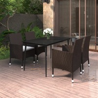  5 Piece Garden Dining Set with Cushions Poly Rattan and Glass
