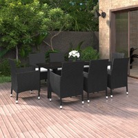  9 Piece Garden Dining Set with Cushions Poly Rattan and Glass