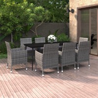  9 Piece Garden Dining Set with Cushions Poly Rattan and Glass
