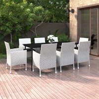  9 Piece Garden Dining Set with Cushions Poly Rattan and Glass