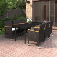  7 Piece Garden Dining Set with Cushions Poly Rattan and Glass