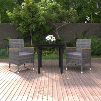  3 Piece Garden Dining Set with Cushions Poly Rattan and Glass