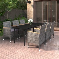  7 Piece Garden Dining Set with Cushions Poly Rattan and Glass