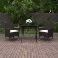  3 Piece Garden Dining Set with Cushions Poly Rattan and Glass