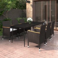  7 Piece Garden Dining Set with Cushions Poly Rattan and Glass