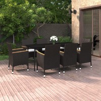  9 Piece Garden Dining Set with Cushions Poly Rattan and Glass