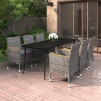  7 Piece Garden Dining Set with Cushions Poly Rattan and Glass