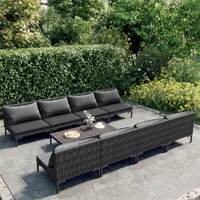  9 Piece Garden Lounge Set with Cushions Poly Rattan Dark Grey