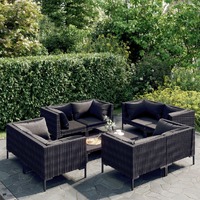  9 Piece Garden Lounge Set with Cushions Poly Rattan Dark Grey