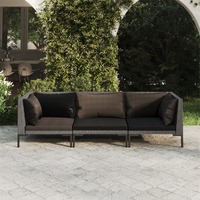  3 Piece Garden Lounge Set with Cushions Poly Rattan Dark Grey