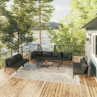  9 Piece Garden Lounge Set with Cushions Poly Rattan Dark Grey