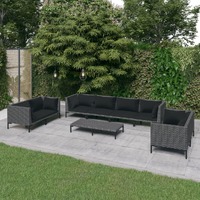  9 Piece Garden Lounge Set with Cushions Poly Rattan Dark Grey
