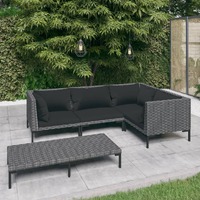  5 Piece Garden Lounge Set with Cushions Poly Rattan Dark Grey