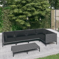  6 Piece Garden Lounge Set with Cushions Poly Rattan Dark Grey
