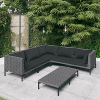  6 Piece Garden Lounge Set with Cushions Poly Rattan Dark Grey