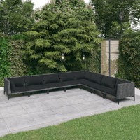  8 Piece Garden Lounge Set with Cushions Poly Rattan Dark Grey