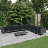  9 Piece Garden Lounge Set with Cushions Poly Rattan Dark Grey