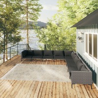  9 Piece Garden Lounge Set with Cushions Poly Rattan Dark Grey