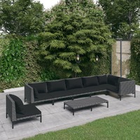  8 Piece Garden Lounge Set with Cushions Poly Rattan Dark Grey