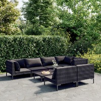  8 Piece Garden Lounge Set with Cushions Poly Rattan Dark Grey