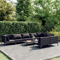  9 Piece Garden Lounge Set with Cushions Poly Rattan Dark Grey