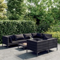  8 Piece Garden Lounge Set with Cushions Poly Rattan Dark Grey