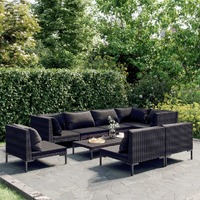  9 Piece Garden Lounge Set with Cushions Poly Rattan Dark Grey