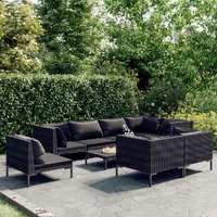  9 Piece Garden Lounge Set with Cushions Poly Rattan Dark Grey