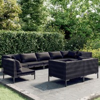 9 Piece Garden Lounge Set with Cushions Round Rattan Dark Grey