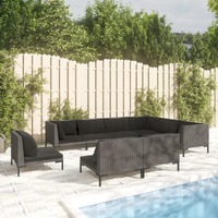  9 Piece Garden Lounge Set with Cushions Poly Rattan Dark Grey