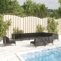  10 Piece Garden Lounge Set with Cushions Poly Rattan Dark Grey