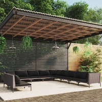  11 Piece Garden Lounge Set with Cushions Poly Rattan Dark Grey
