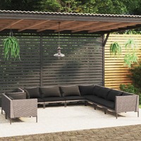  9 Piece Garden Lounge Set with Cushions Poly Rattan Dark Grey