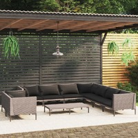  10 Piece Garden Lounge Set with Cushions Poly Rattan Dark Grey