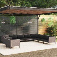  10 Piece Garden Lounge Set with Cushions Poly Rattan Dark Grey