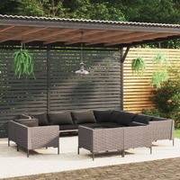  11 Piece Garden Lounge Set with Cushions Poly Rattan Dark Grey
