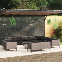  13 Piece Garden Lounge Set with Cushions Poly Rattan Dark Grey