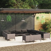  13 Piece Garden Lounge Set with Cushions Poly Rattan Dark Grey