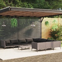  11 Piece Garden Lounge Set with Cushions Poly Rattan Dark Grey