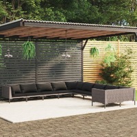  10 Piece Garden Lounge Set with Cushions Poly Rattan Dark Grey
