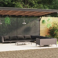  11 Piece Garden Lounge Set with Cushions Poly Rattan Dark Grey