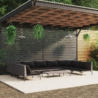  10 Piece Garden Lounge Set with Cushions Poly Rattan Dark Grey