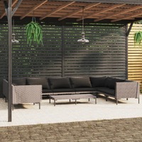  10 Piece Garden Lounge Set with Cushions Poly Rattan Dark Grey